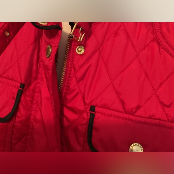 Banana Republic Red Quilted Jacket with Black Trim and Gold Hardware - Picture 2 of 12